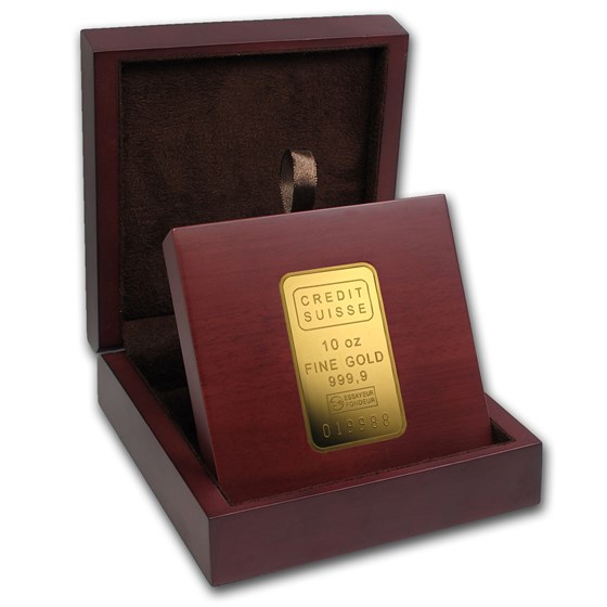 APMEX Wood Gift Box - 10 oz Credit Suisse Gold Bar (w/Assay) APMEX Wood Gift Box - 10 oz Credit Suisse Gold Bar (w/Assay)